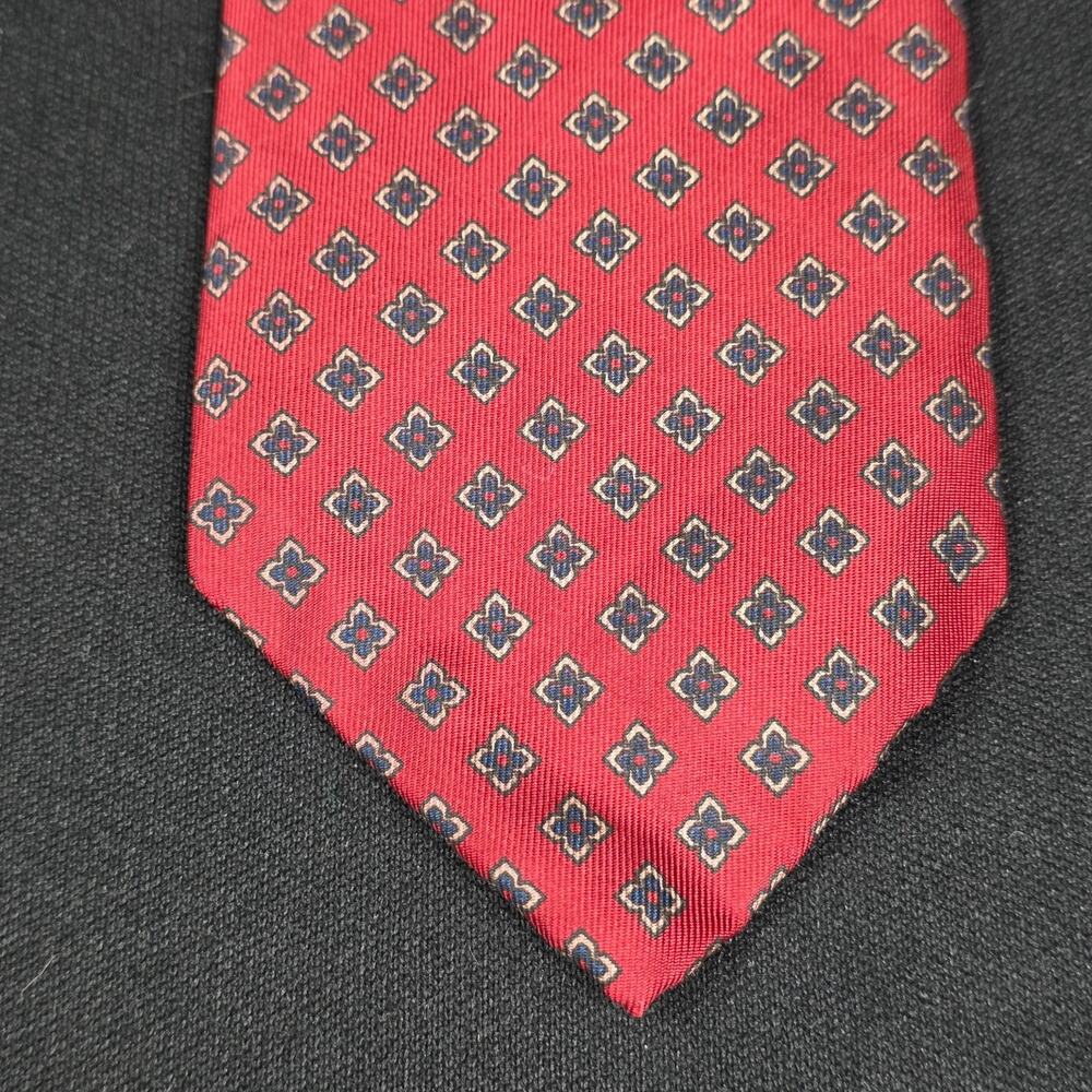 TED LAPIDUS Men's Red Navy Gold Geometric Silk Patterned Necktie